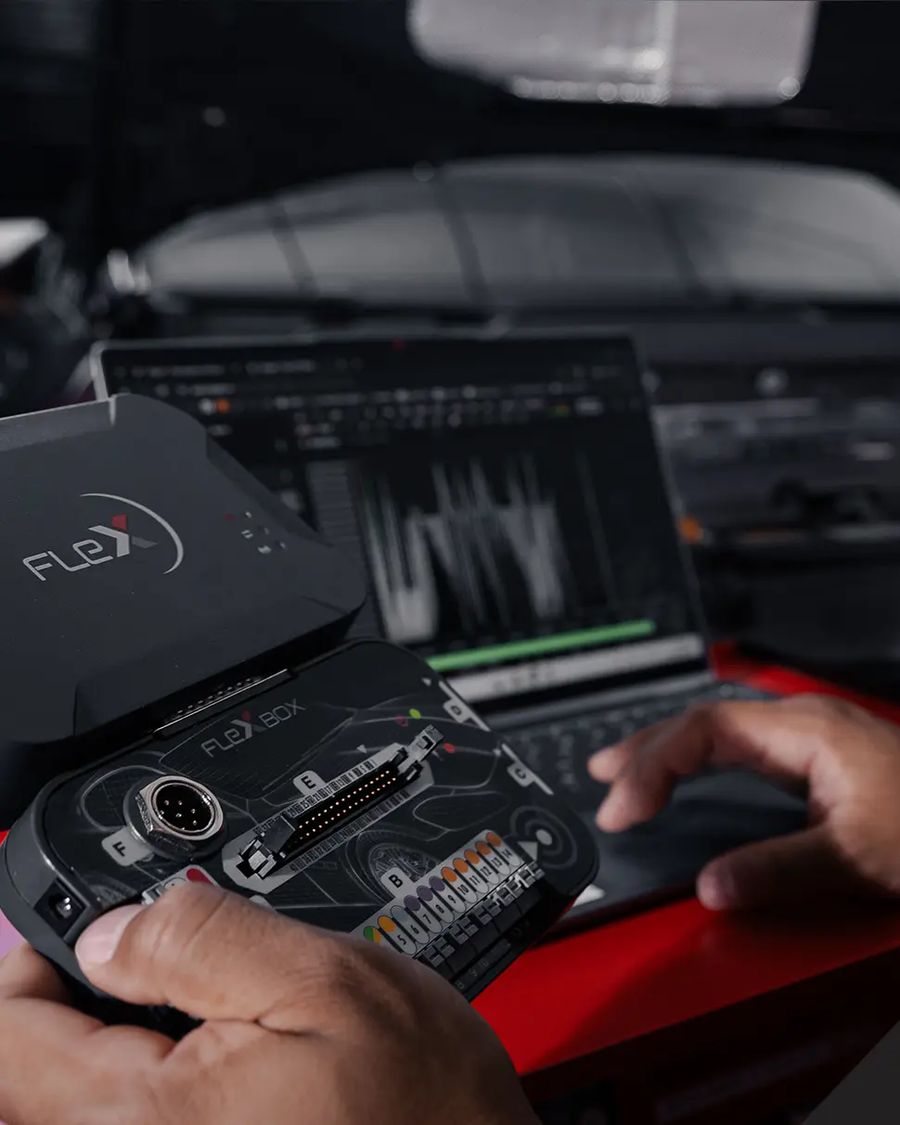 Magic Motorsport FLEX programmer connected for an ECU read in the workshop